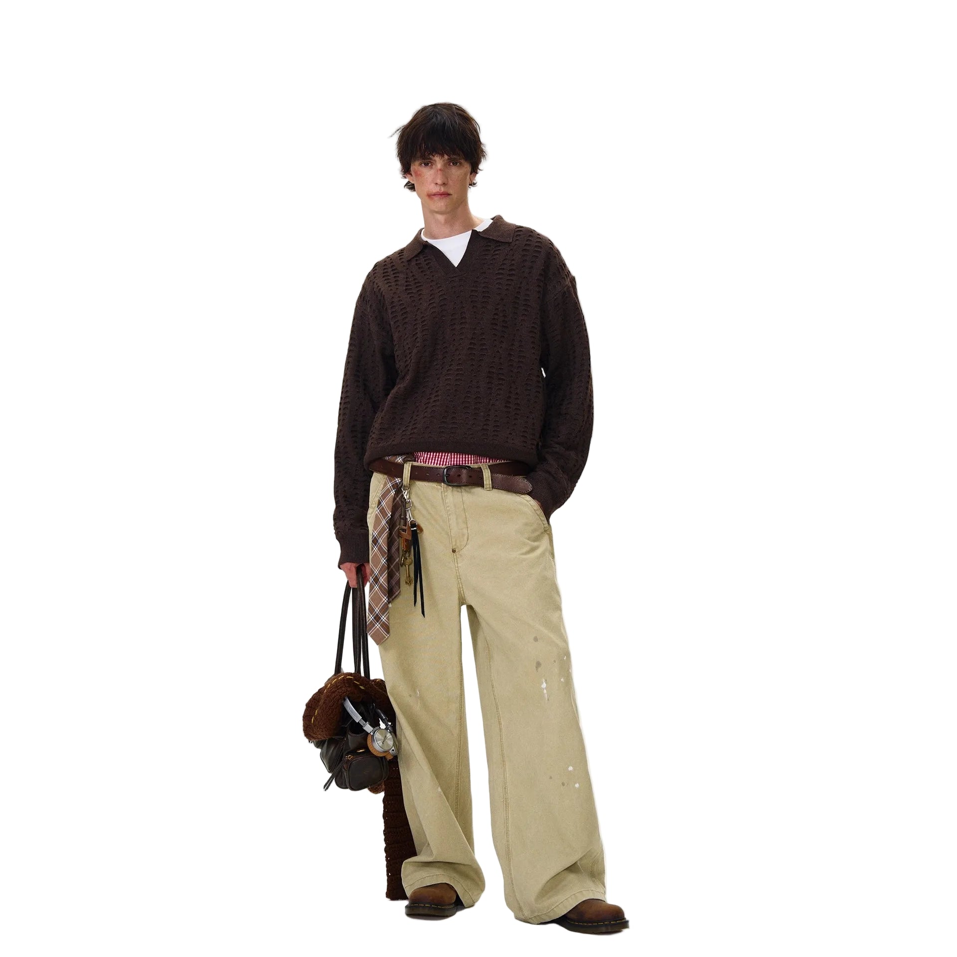 Retro high-end hollow hole knitted sweaters for men and women, American vintage old money style tops