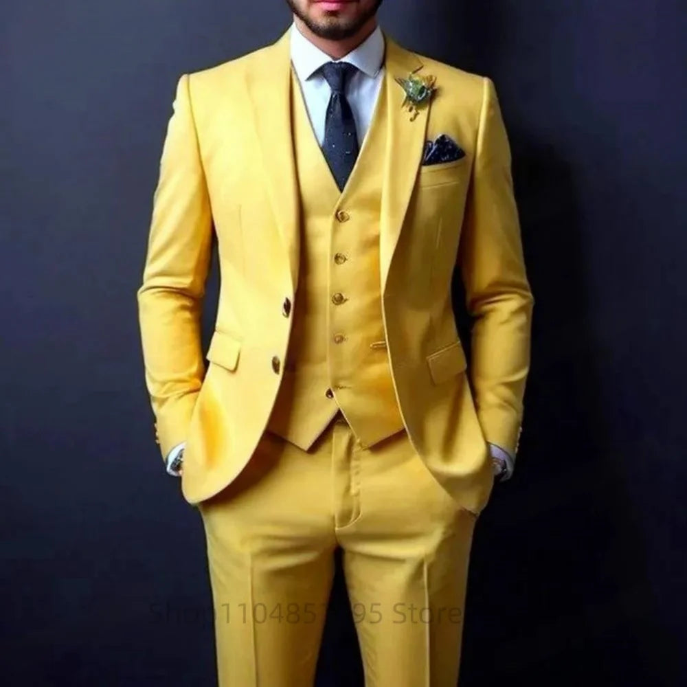 Purple Suits for Men Slim Fit Groom Wedding Suits Tuxedo Best Man Blazer Vest Pants 3 Pieces Trendy Fashion Marriage Costume