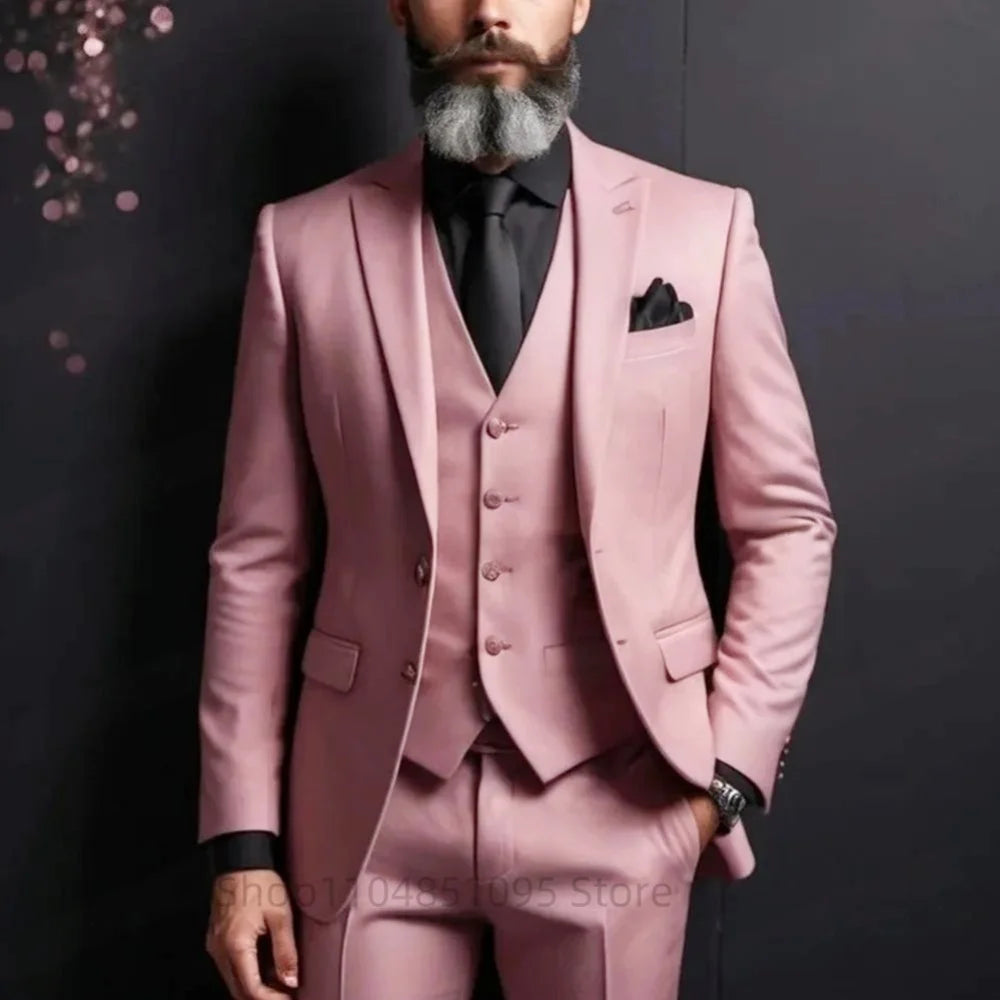 Purple Suits for Men Slim Fit Groom Wedding Suits Tuxedo Best Man Blazer Vest Pants 3 Pieces Trendy Fashion Marriage Costume