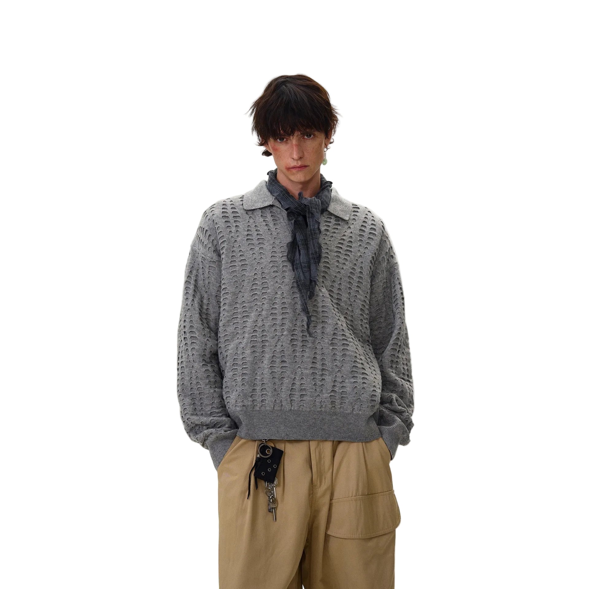 Retro high-end hollow hole knitted sweaters for men and women, American vintage old money style tops