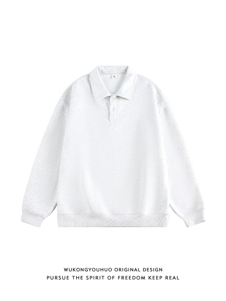 400G Heavy Old Money Style Solid Color Long-sleeved POLO Shirt Men's Autumn Loose Versatile Lapel Sweater Tide