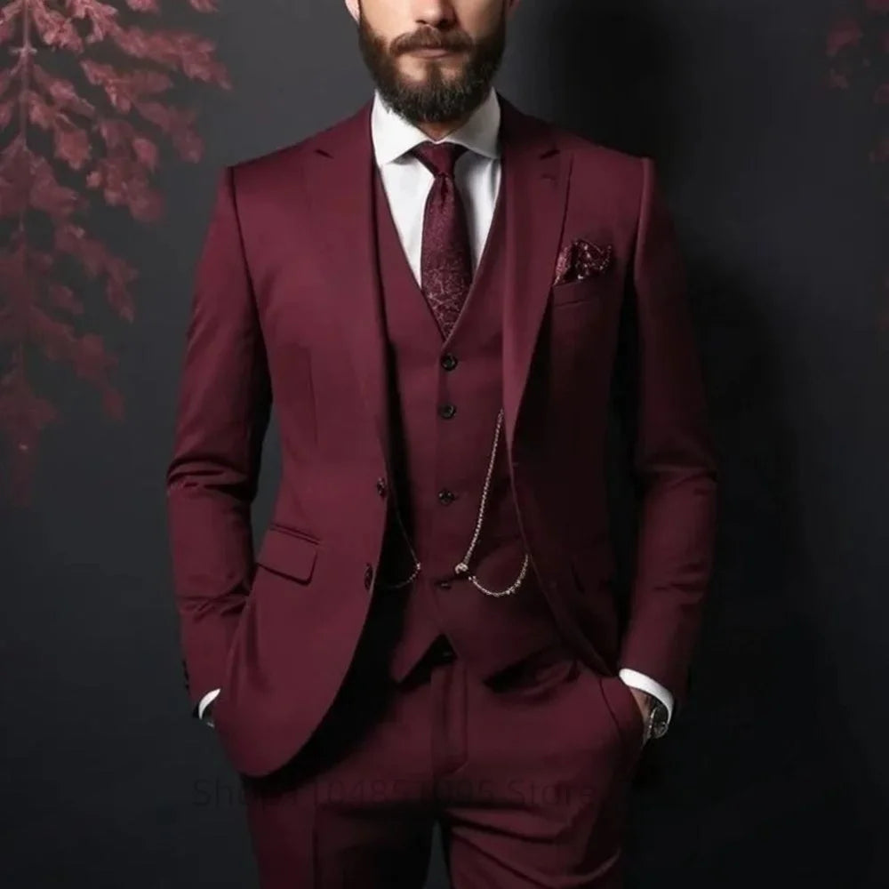 Purple Suits for Men Slim Fit Groom Wedding Suits Tuxedo Best Man Blazer Vest Pants 3 Pieces Trendy Fashion Marriage Costume