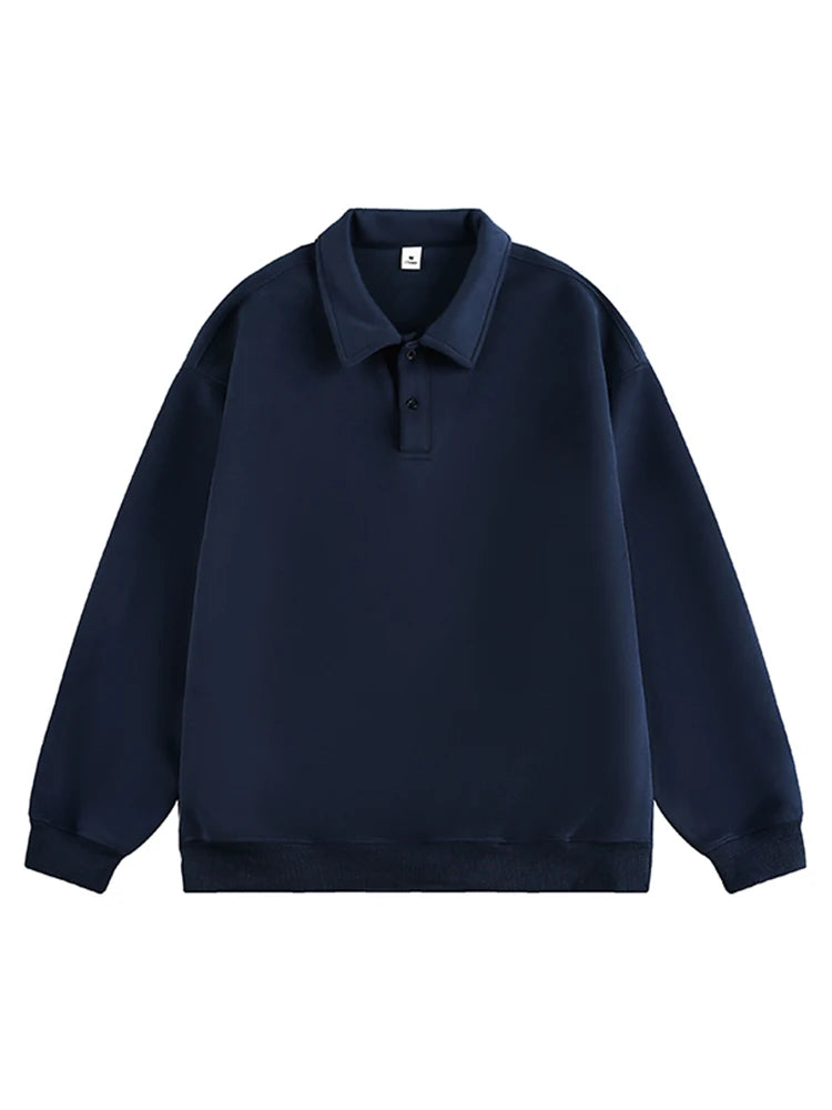 400G Heavy Old Money Style Solid Color Long-sleeved POLO Shirt Men's Autumn Loose Versatile Lapel Sweater Tide