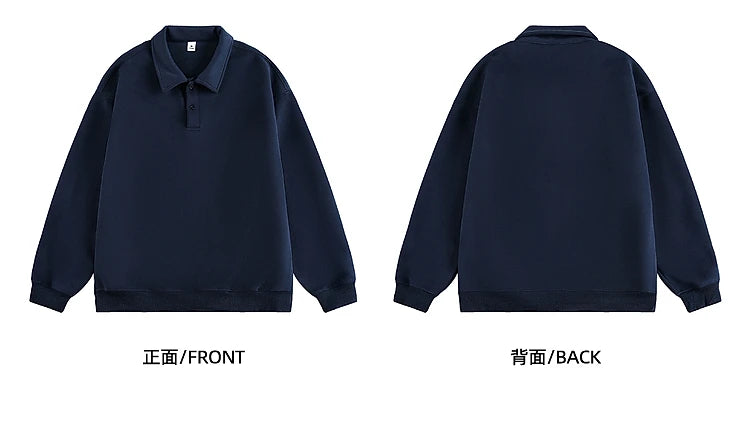 400G Heavy Old Money Style Solid Color Long-sleeved POLO Shirt Men's Autumn Loose Versatile Lapel Sweater Tide