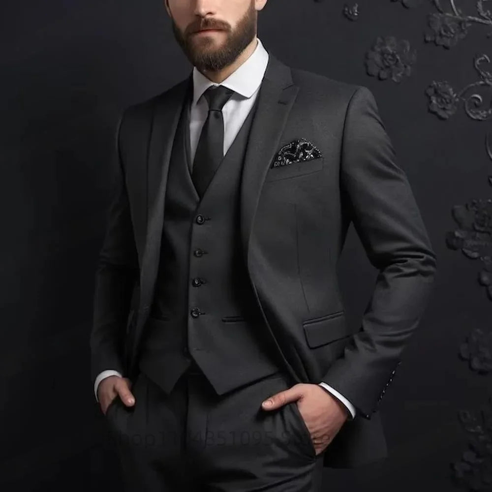 Purple Suits for Men Slim Fit Groom Wedding Suits Tuxedo Best Man Blazer Vest Pants 3 Pieces Trendy Fashion Marriage Costume