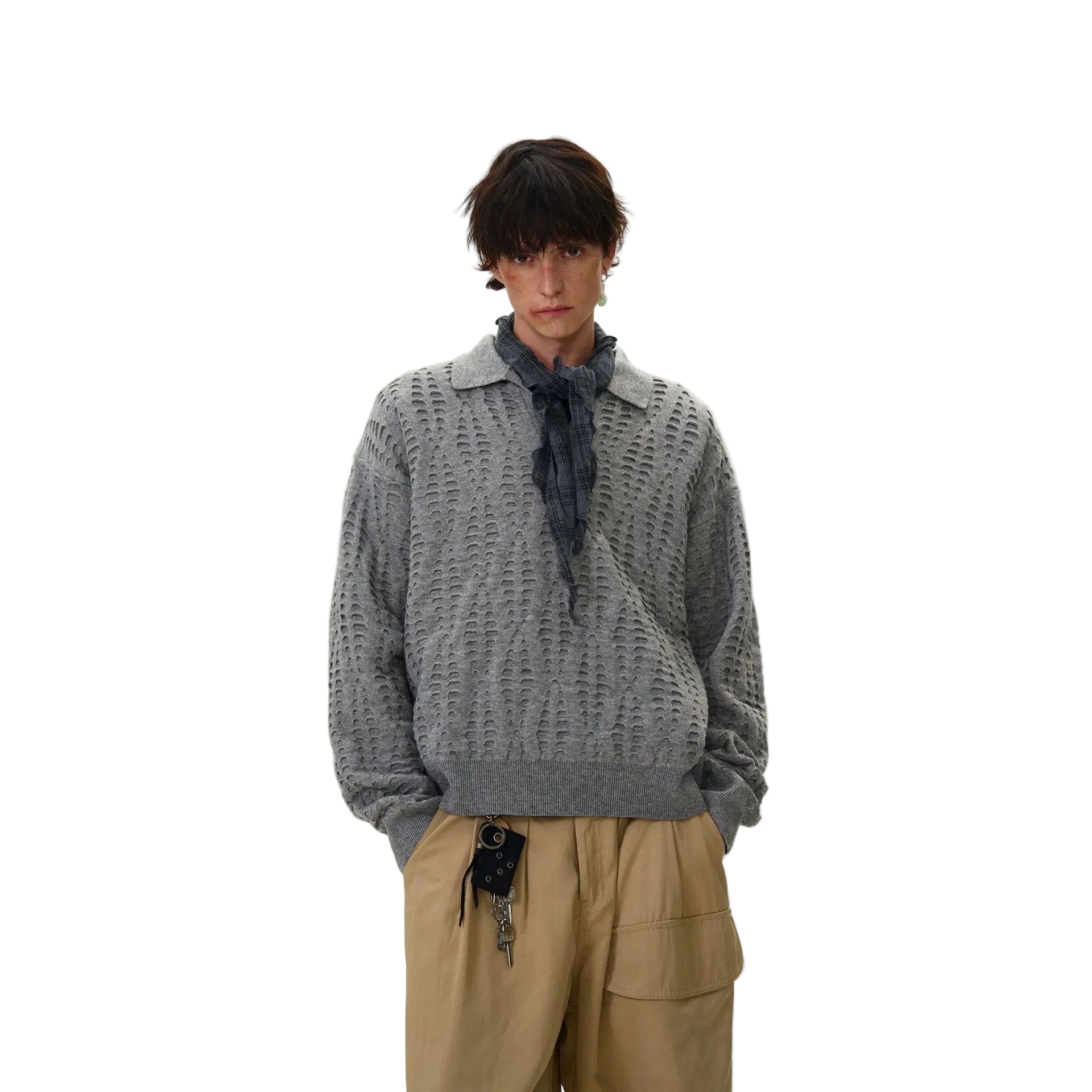 Retro high-end hollow hole knitted sweaters for men and women, American vintage old money style tops