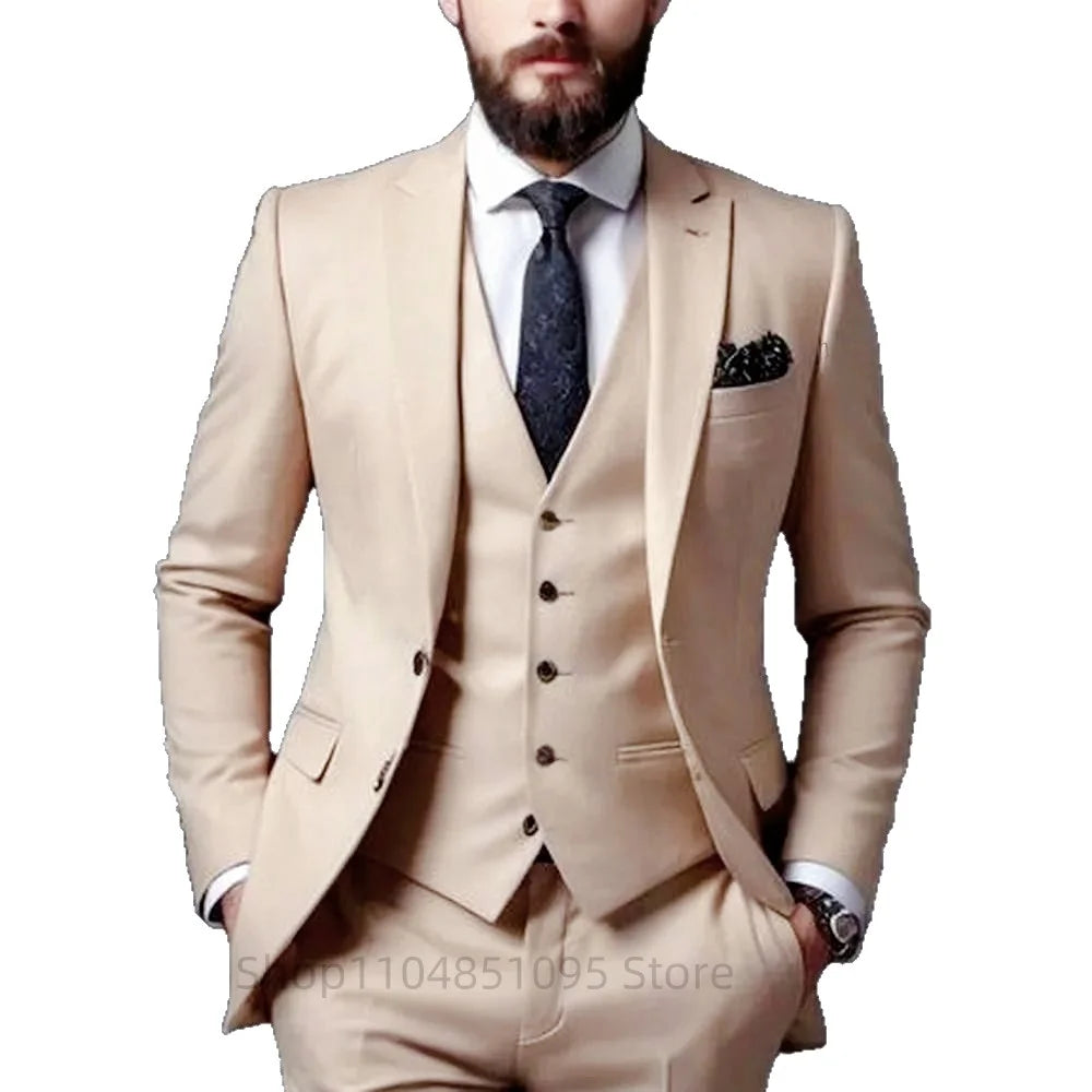 Purple Suits for Men Slim Fit Groom Wedding Suits Tuxedo Best Man Blazer Vest Pants 3 Pieces Trendy Fashion Marriage Costume