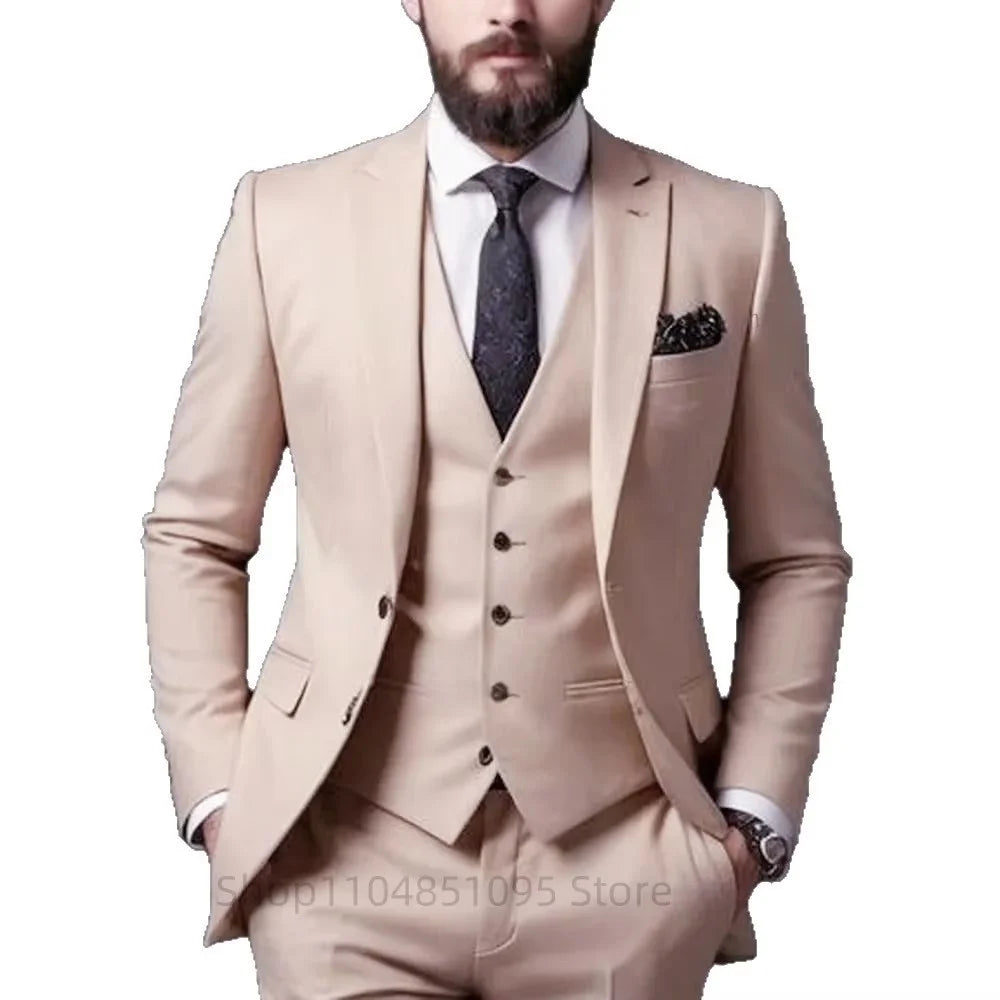 Purple Suits for Men Slim Fit Groom Wedding Suits Tuxedo Best Man Blazer Vest Pants 3 Pieces Trendy Fashion Marriage Costume