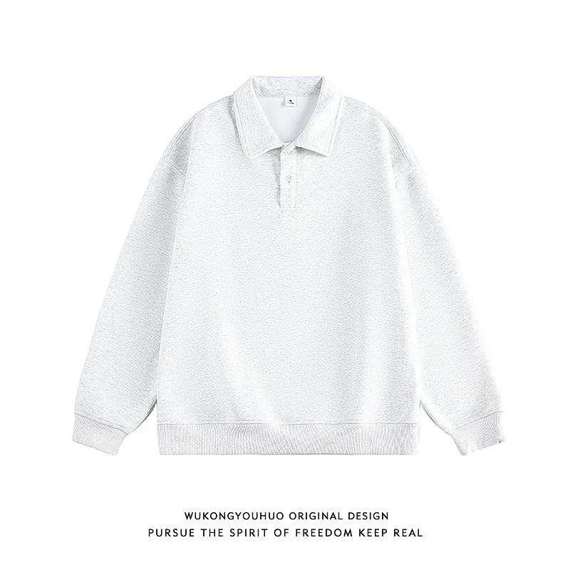 400G Heavy Old Money Style Solid Color Long-sleeved POLO Shirt Men's Autumn Loose Versatile Lapel Sweater Tide