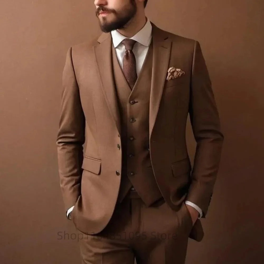 Purple Suits for Men Slim Fit Groom Wedding Suits Tuxedo Best Man Blazer Vest Pants 3 Pieces Trendy Fashion Marriage Costume